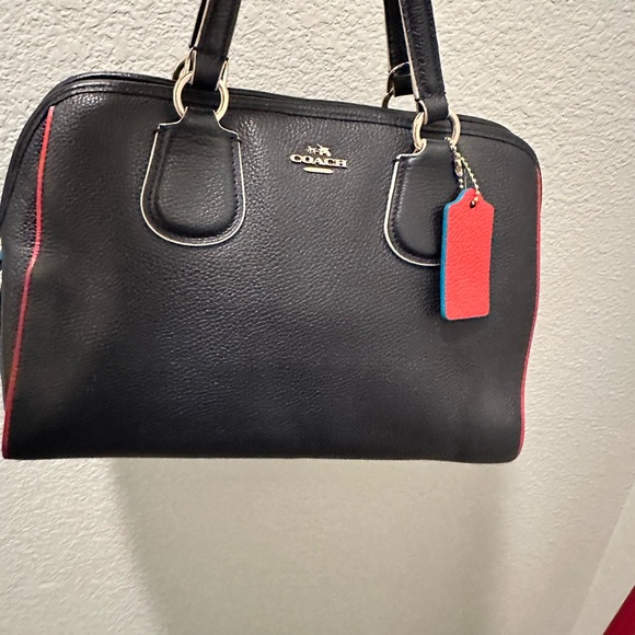 COACH Mini Nolita Pebble Leather Satchel Bag Navy With Red/blue/green - Picture 2 of 15